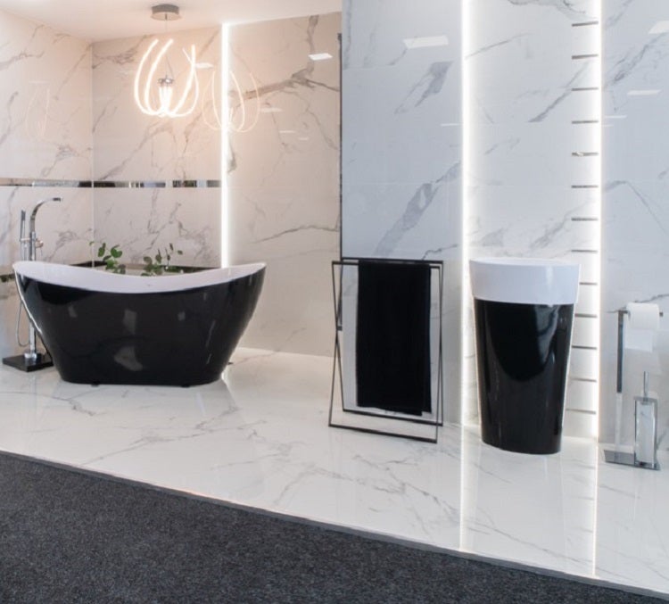 Lavabo sobre pies negro brillante con desagüe cromo uniqua