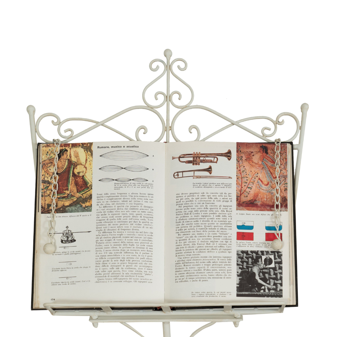 BISCOTTINI Pupitre de Musique Pliable en Fer Forgé - Chevalet Présentoir Publicitaire, Finition Blanche Antique - Porte-Menu, 46x32x139cm - 7