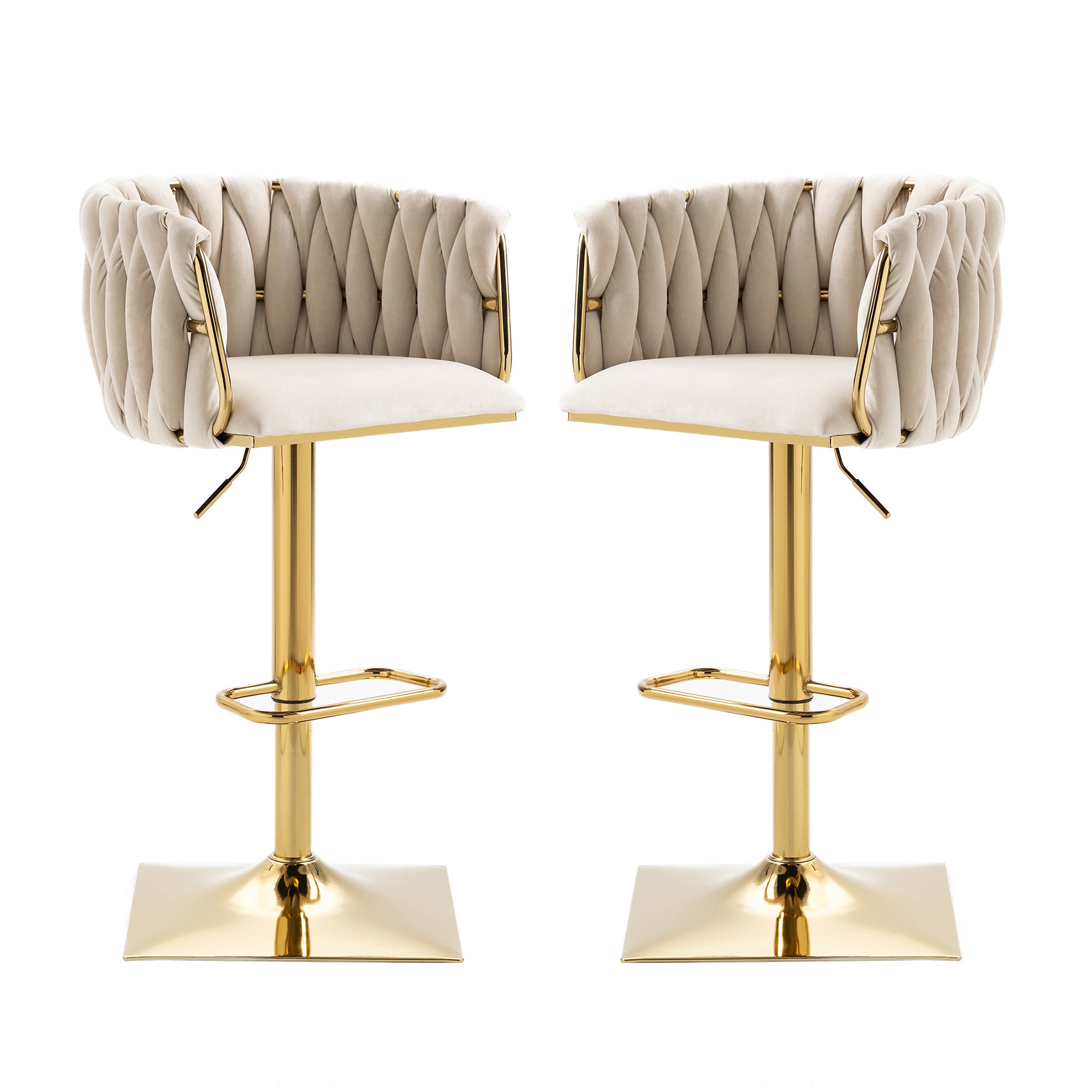 Lot de 2 Tabourets de bar Peru en Tissu Piètement Métal Pivotant et Ajustable Marron