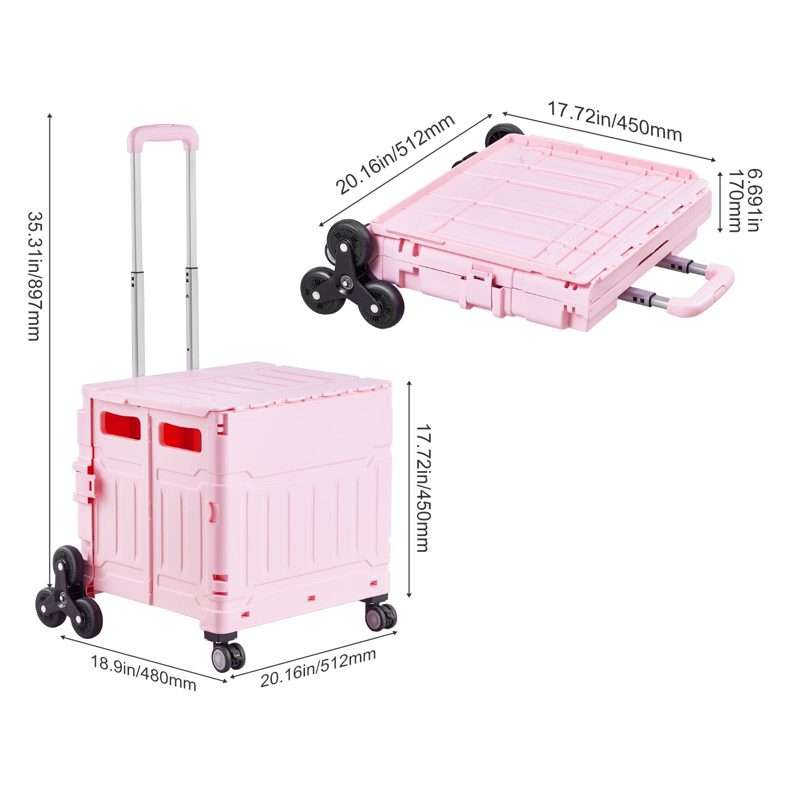 Carrinho utilitário dobrável,SucceBuy carrinho portátil dobrável rodinhas 65 L. Equipado com rodízios para subir escadas e rodízios giratórios 360° - 2