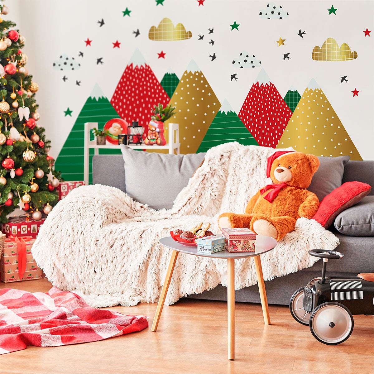 Pegatinas de montañas navideñas escandinavas - adhesivo de pared - revestimiento sticker mural decorativo - 50x75cm - 5