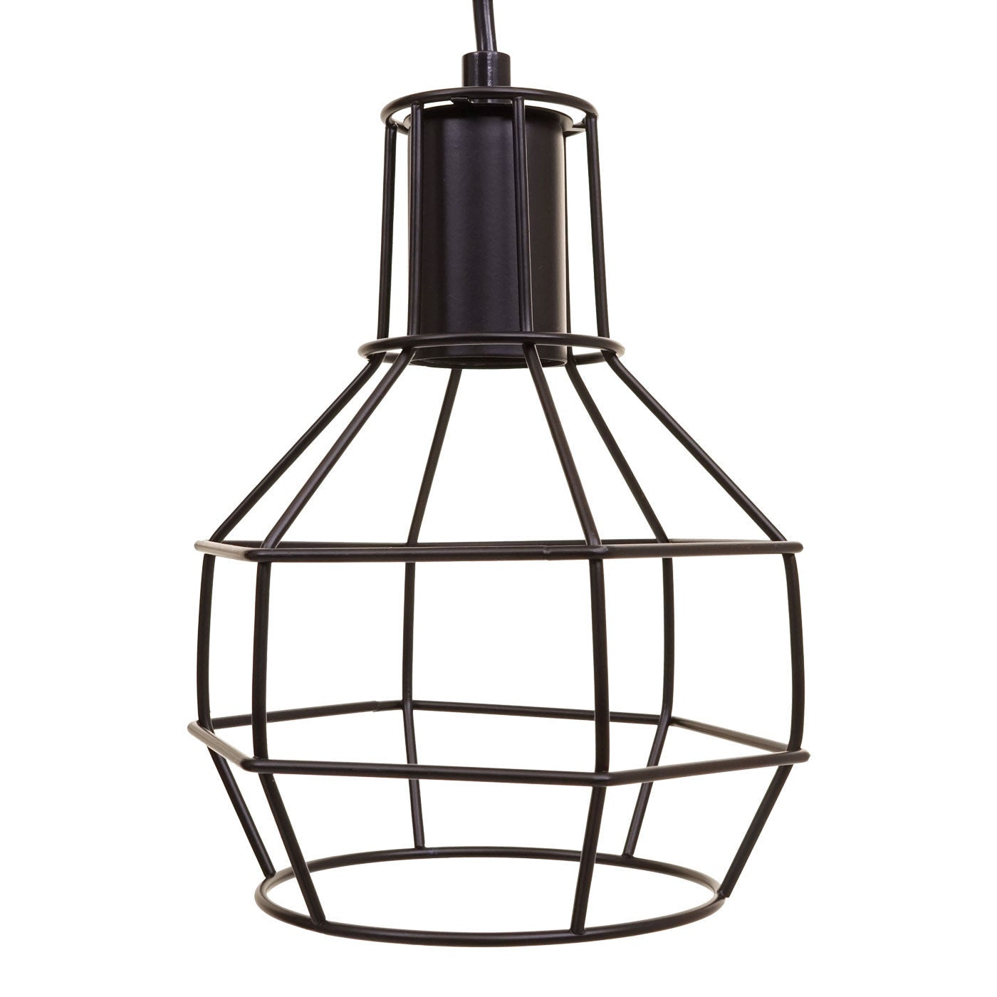Lampe suspension lustre style industriel vintage bois massif métal noir 3 abat-jour en treillis 04_0003603 - 9