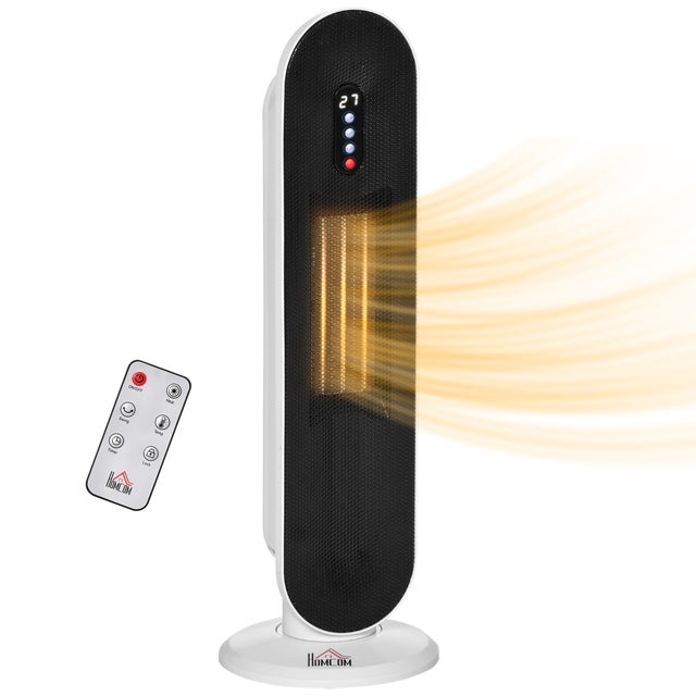 Radiateur soufflant électrique mobile en céramique 2000 W, tour de chauffage électrique avec télécommande, minuterie 24 h, oscillation, 21 x 63,5 cm