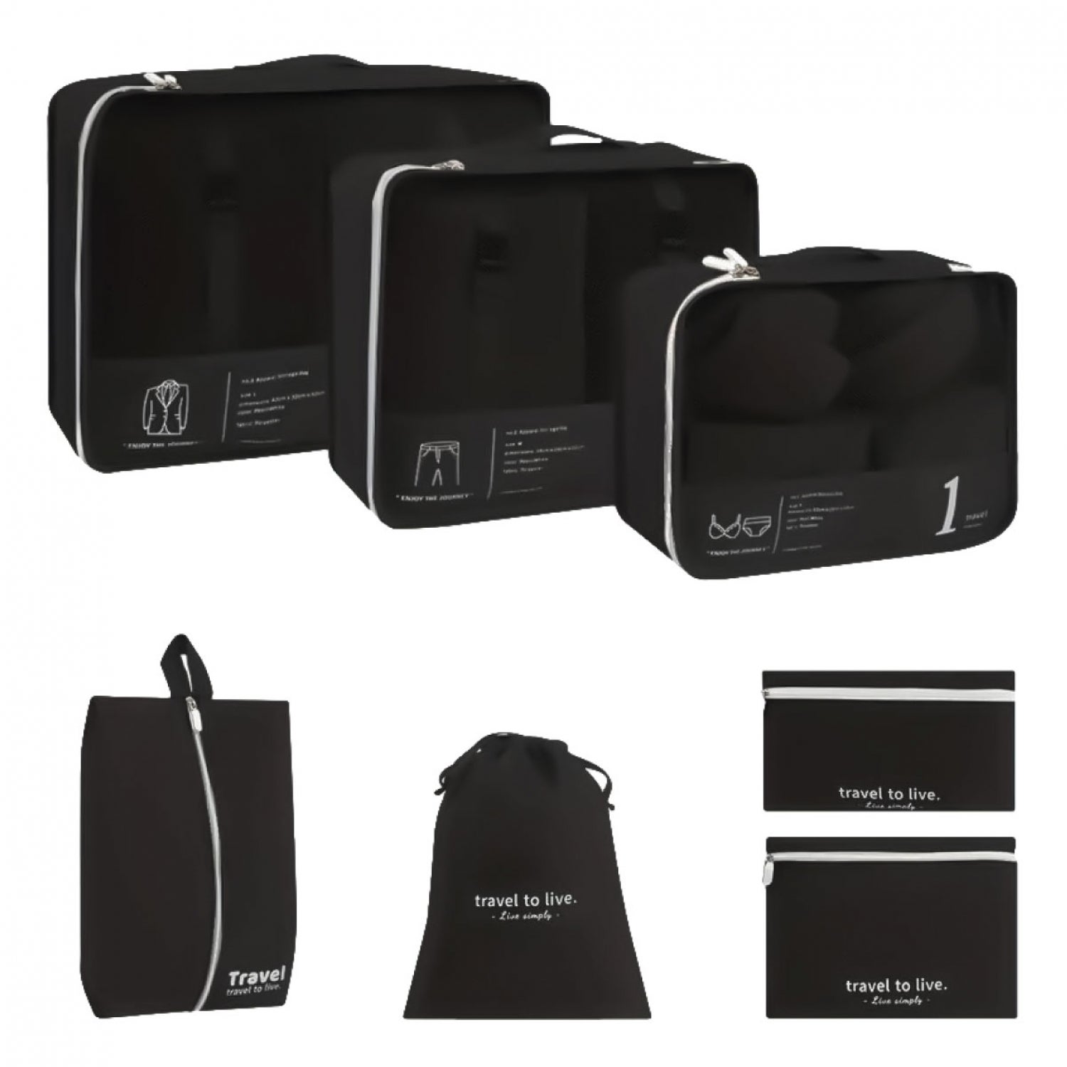 Set De 7 Cubes De Rangement De Voyage – Imperméables, Respirants, Différentes Tailles Pour Vêtements, Chaussures, Cosmétiques (rose) - 9