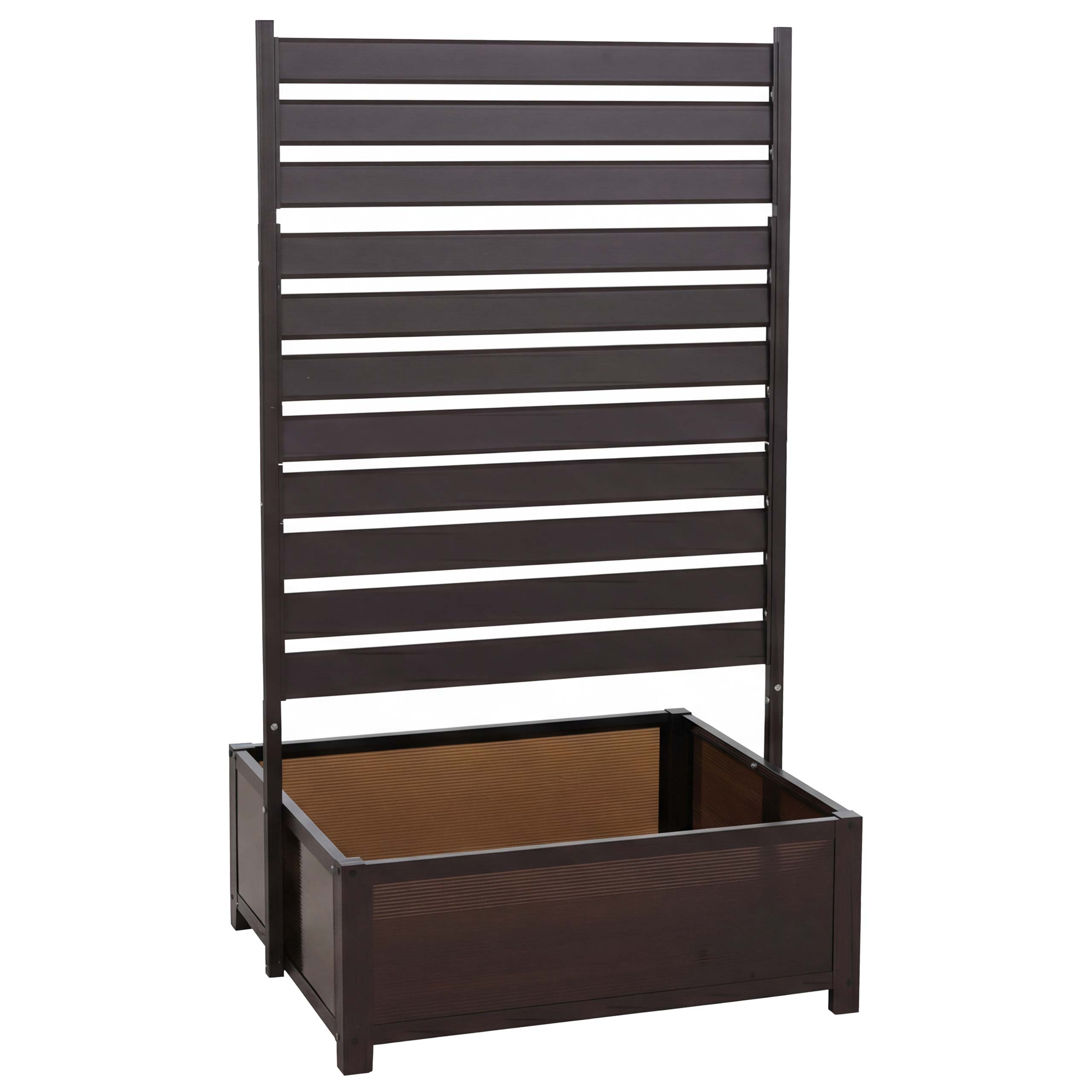 Aluminiowa donica z kratką do pnączy HWC-P97, skrzynka na kwiaty, donica z kratką, 158 x 90 x 75 cm ~ ciemnobrązowa