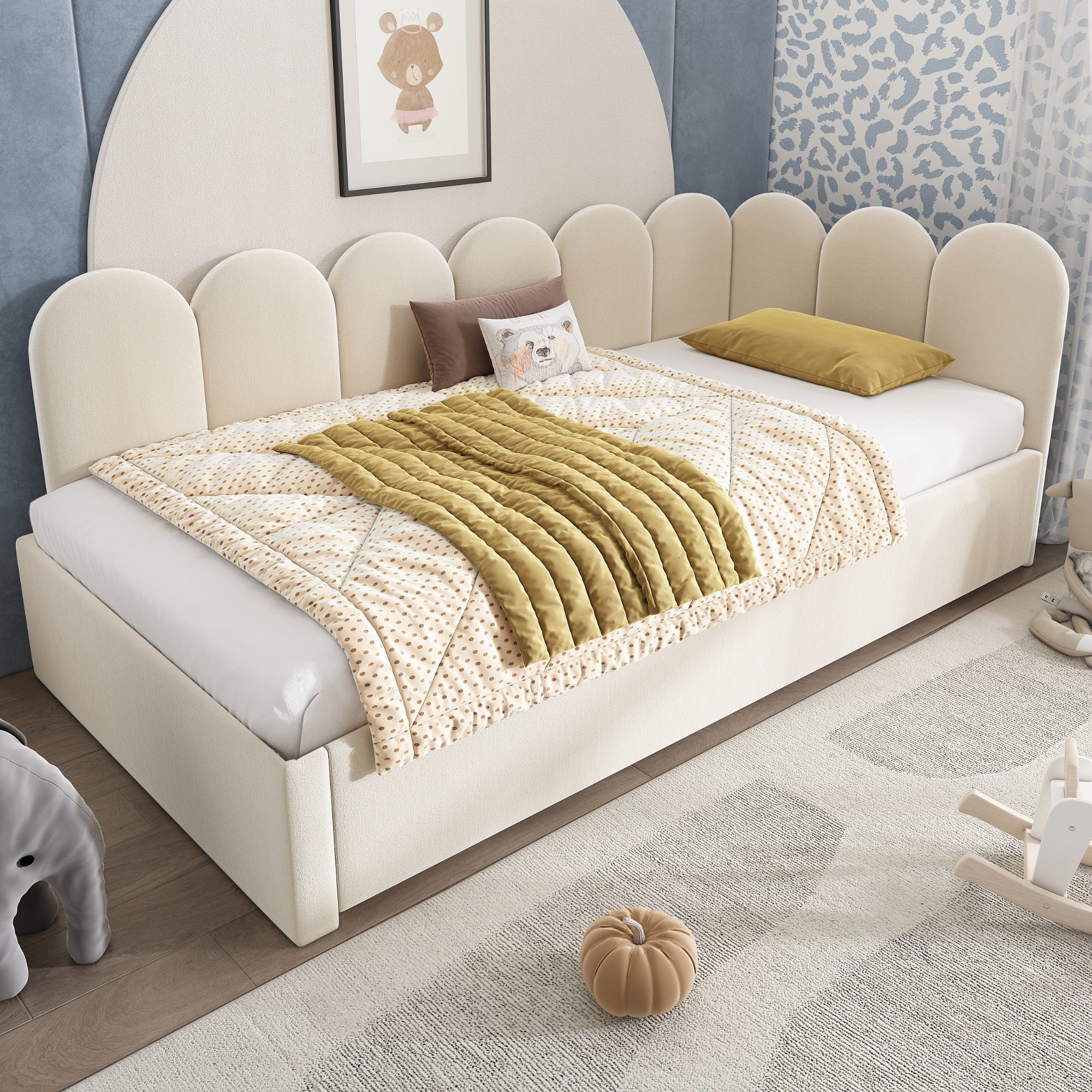 Sofá cama 90x200 cm - con cama nido 90x190 - tejido terciopelo - Beige - 4