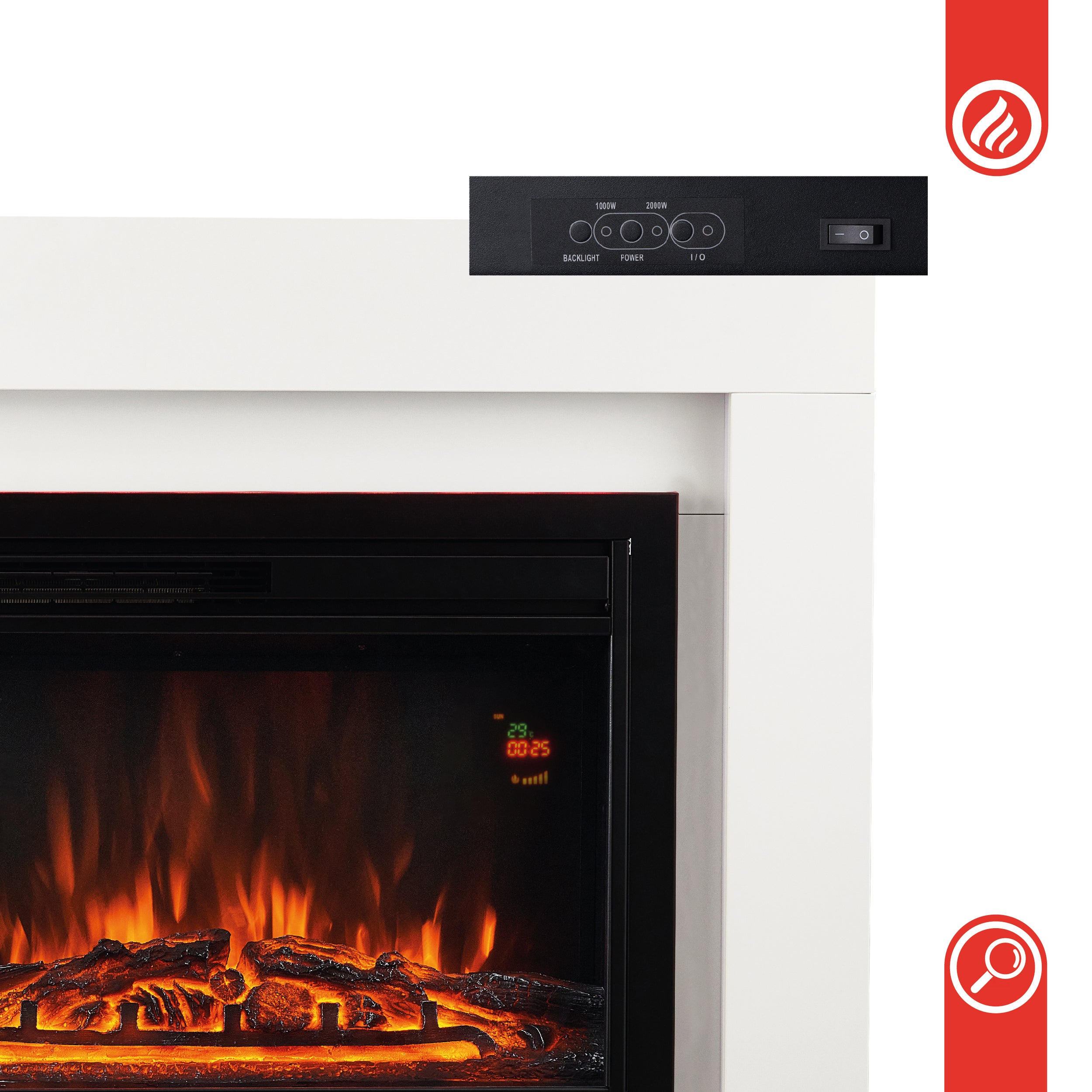 KAMINIO Cheminée Électrique MATTI - Cheminée sur Pied avec chauffage, Effet de flamme 3D, Lumière d'ambiance LED, Télécommande-Blanc - 9