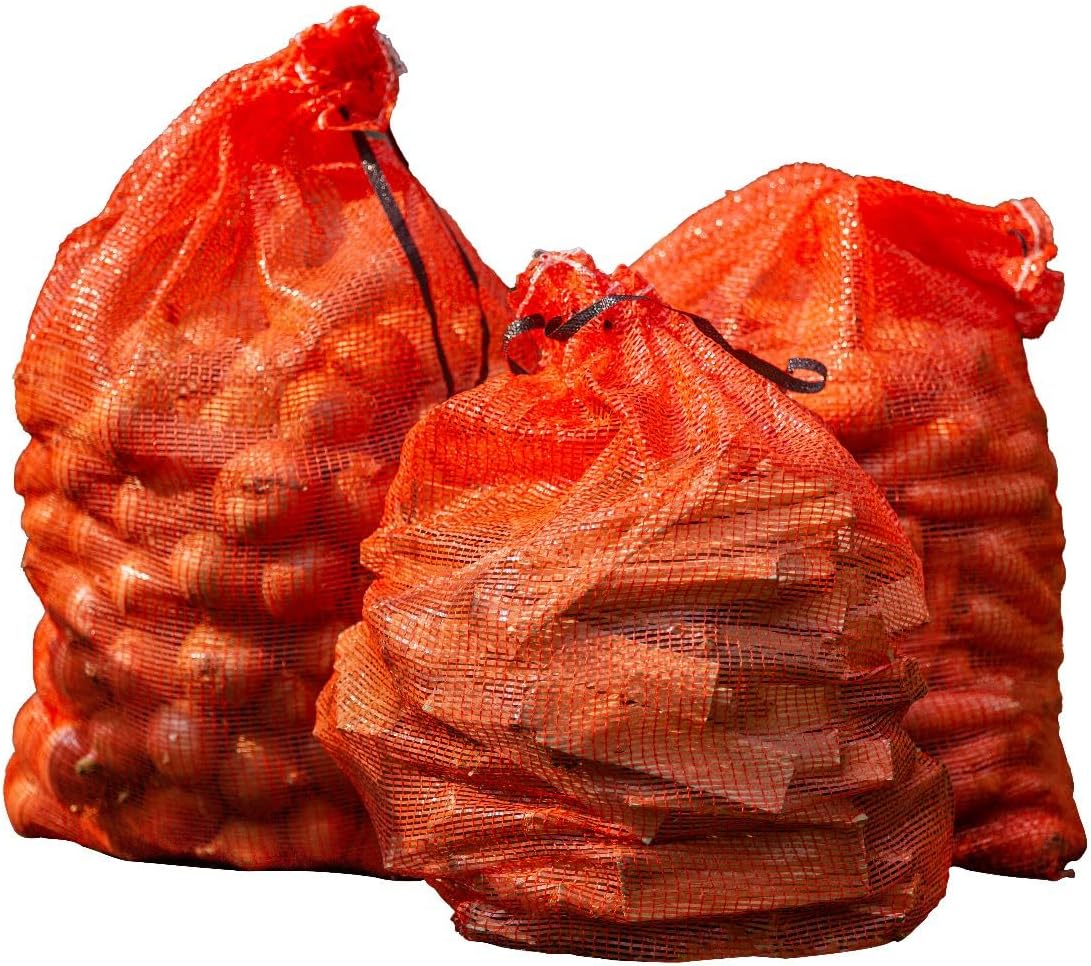Zestaw 10 dużych siatek do przechowywania, do zawieszenia na warzywa, drewno na opał i rozpałkę - Worki kuchenne na cebulę i marchew (52 x 82 cm)