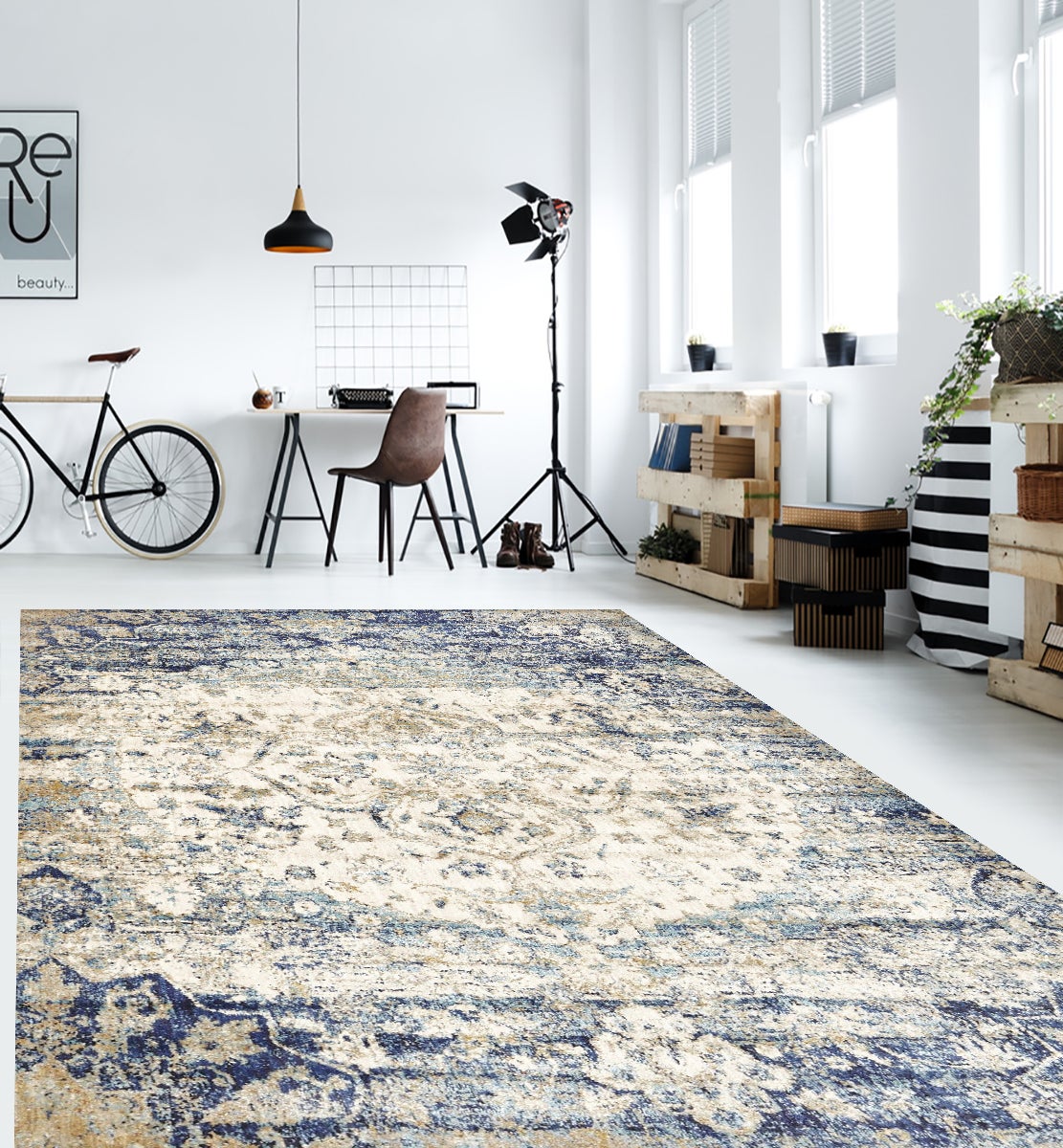 Tapis antidérapant en vinyle, Medallón vintage 133x200 cm - PVC imprimé, lavable, ignifuge, pour le salon et la cuisine - 3