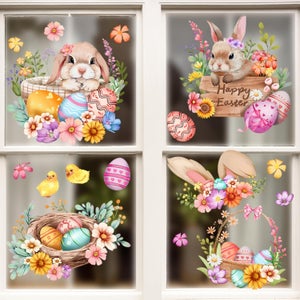 KIKISML 143PCS Adesivi Pasqua Finestre [9 Fogli], Stickers Coniglietto Pasquale Adesivi Uovo di Pasqua, PVC Decorazioni per Finestre Porta di Pasqua