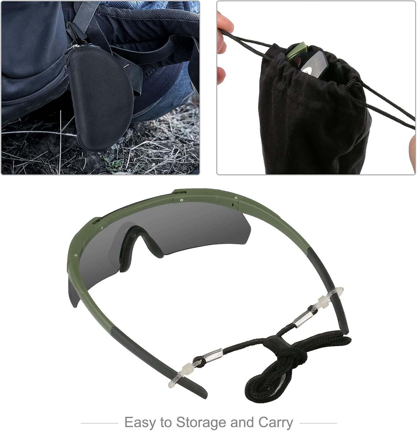 Óculos de segurança - Óculos de tiro tático com 3 lentes intercambiáveis - Transparentes e resistentes a impactos (verde-exército) - 6
