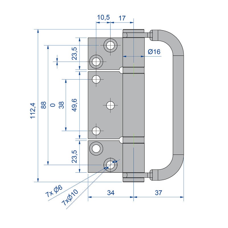 Charnière en INOX avec poignée axe de 10 mm dimension 68x112,4 mm - 2