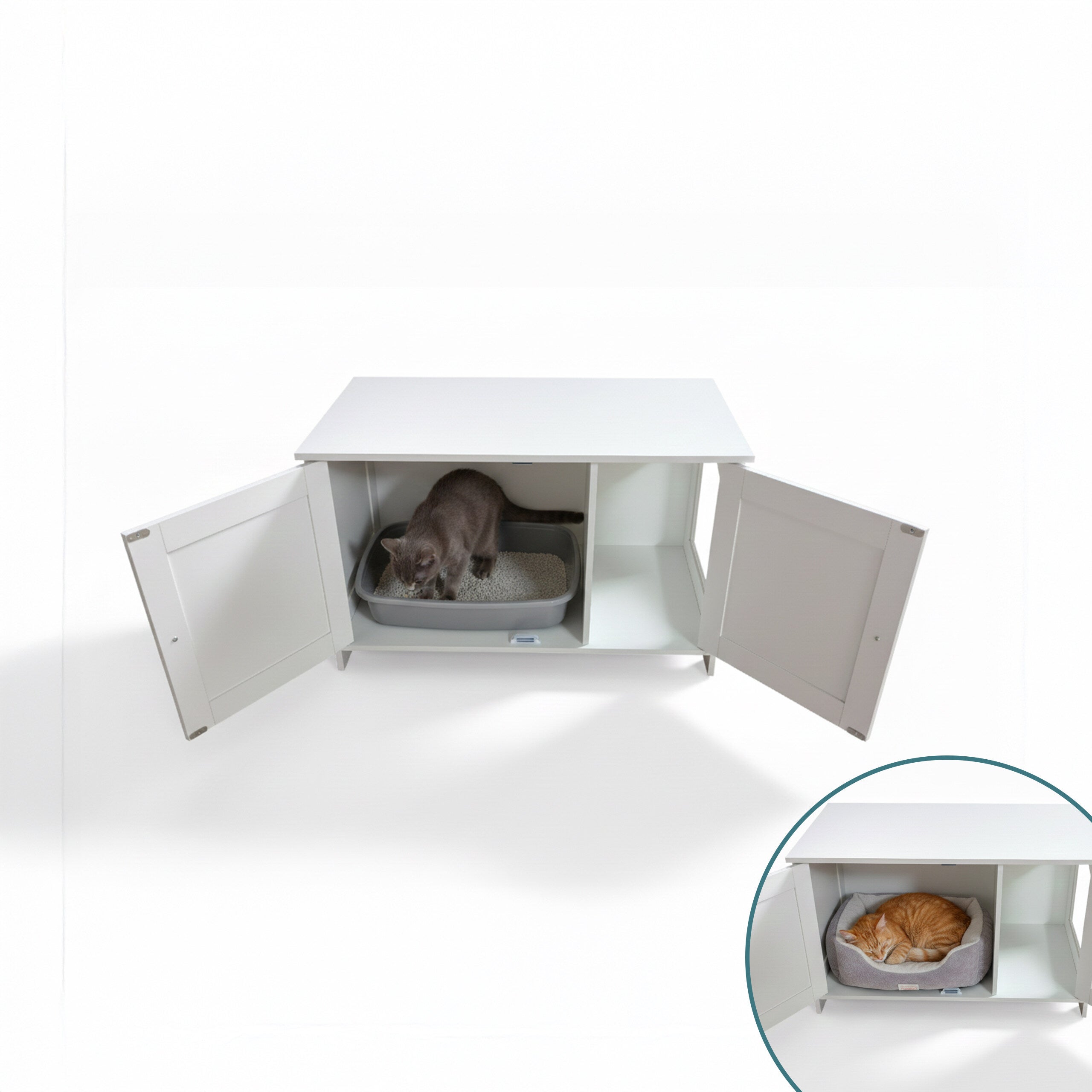 Armário para caixa de areia para gatos com fechadura e divisória, entrada lateral, 46 x 78,5 x 44,5 cm, branco, Relaxdays - 3