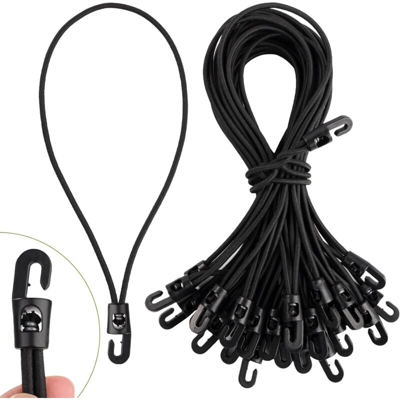 Lot De 12 Tendeurs élastiques Avec Crochets – 30/45/60/100cm, 20kg, Noir, WuGU