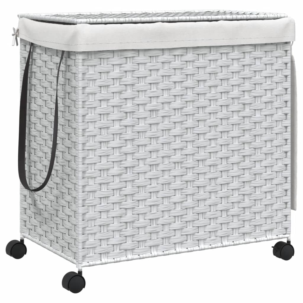 Cesto para ropa sucia con ruedas ratán blanco 60x35x60,5 cm