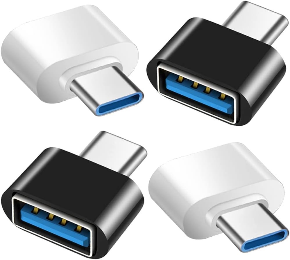 Zestaw 4 przejściówek USB C na USB, 2 czarne i 2 białe, USB C na USB 3.0 OTG, USB żeńskie na USB-C męskie, kompatybilne z MacBookiem Pro