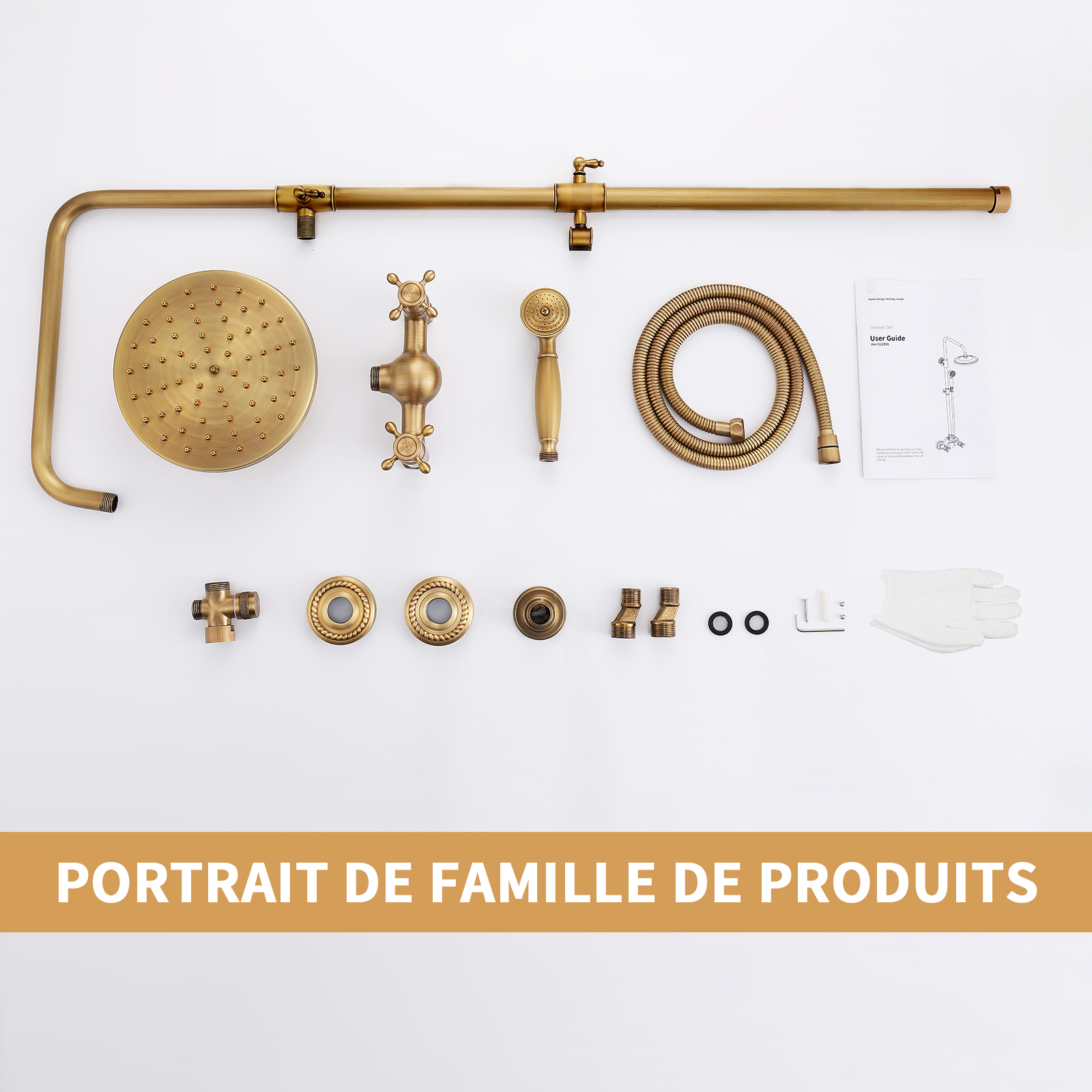 Colonne de Douche Rétro à Double Poignée en Laiton, Système de douche Antique Réglable en hauteur, Kit de Douche avec Finition Bronze - 9