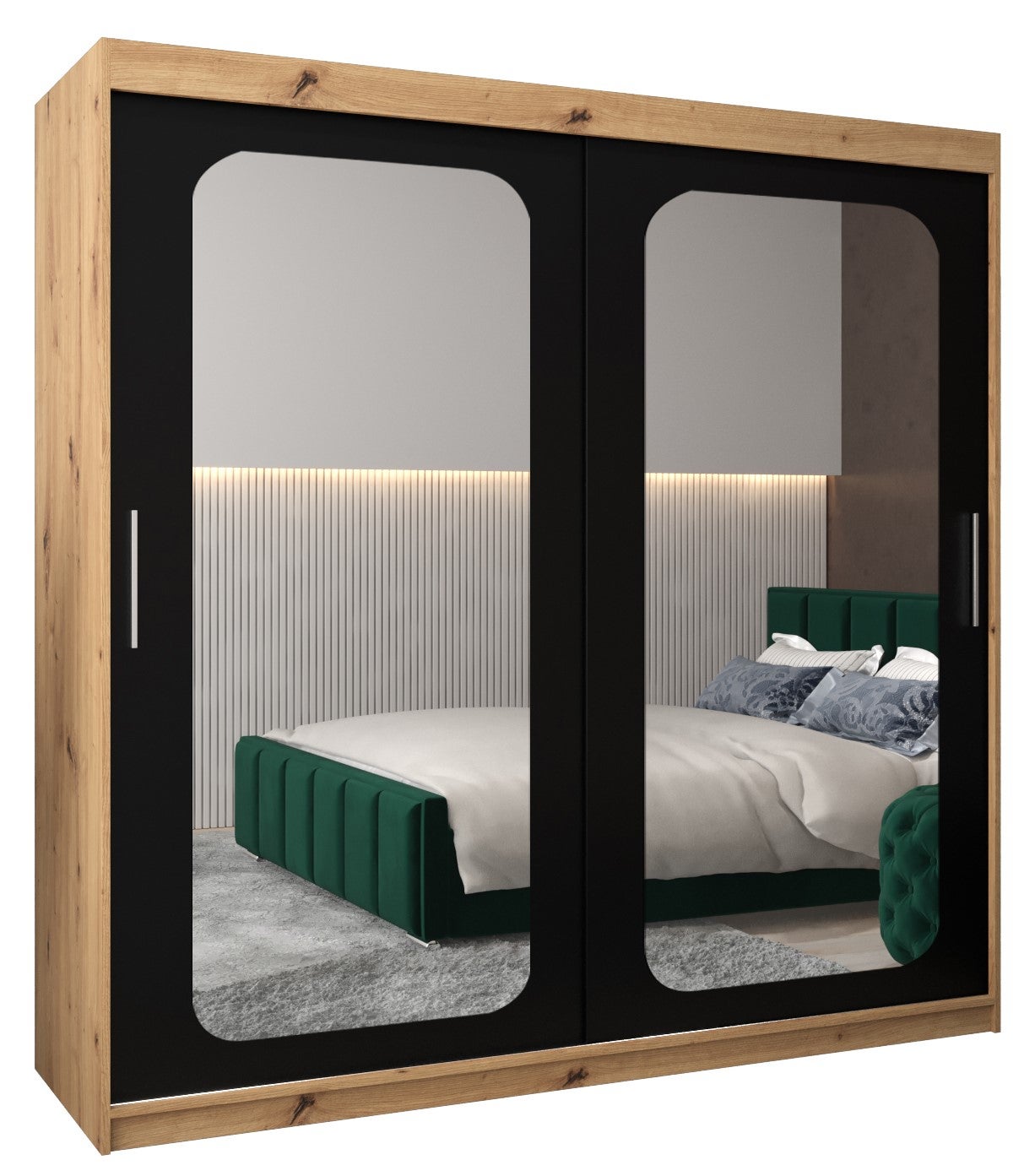 Szafa przesuwna garderoba PROMO T3 200 x 62 x 200 cm Artisan + Czarny - Abiks Meble
