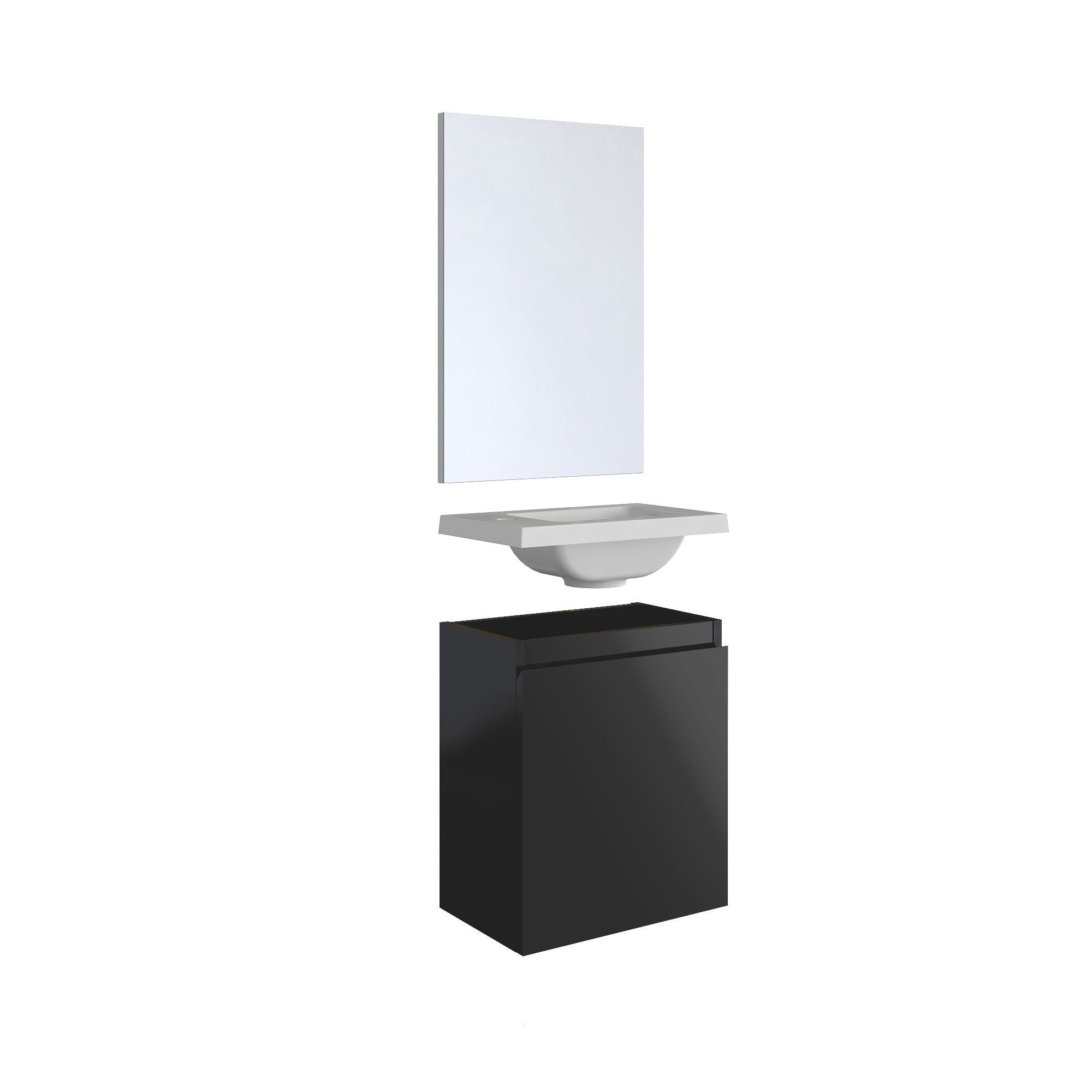 Ensemble meuble lave-mains avec miroir PORTO PACK- noir brillant - L40 x H51 x P25 cm - 5