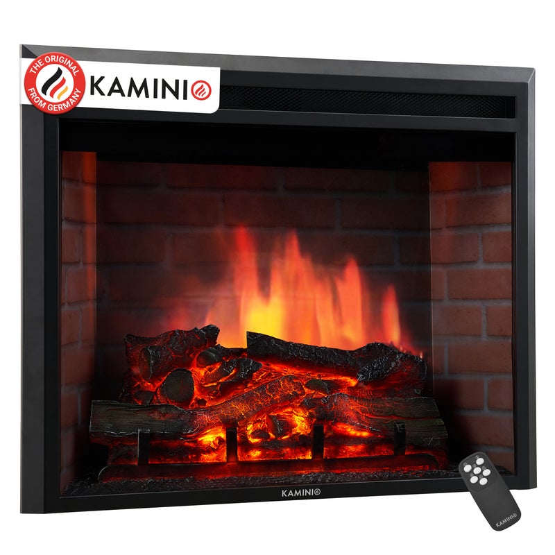 KAMINIO Kominek elektryczny LUCA - Wbudowany kominek elektryczny z grzałką, płomienia 3D, 12 kolorów płomienia, pilot zdalnego sterowania - 30 cale