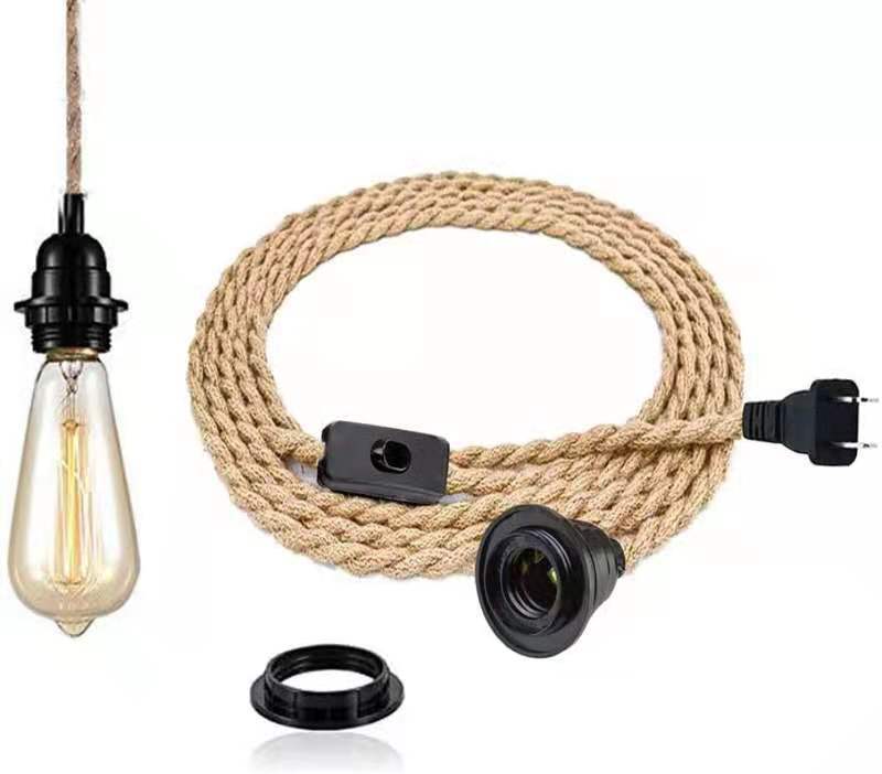 Oprawka do lampy w stylu vintage z kablem i włącznikiem wisząca lampa sznurkowa z liny konopnej DIY zawieszenie oświetleniowe kreatywna lampa wisząca