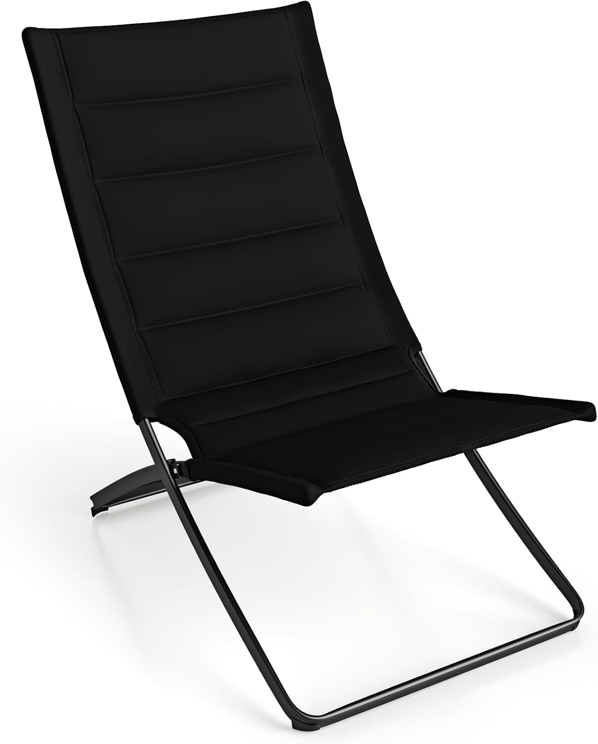 Set de 2 scaune de plajă pliabile, spătar și șezut capitonate, cadru metal, ușoare ușor transportat, pescuit și camping, capacitate 150 kg, negru 2buc