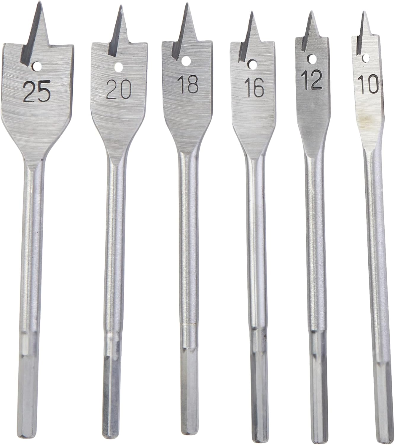 Zestaw 6 wierteł łopatkowych, od 10 mm do 25 mm, wiertło płaskie platerowane tytanem, uchwyt sześciokątny, zestaw otwornic do obróbki drewna, wiertło
