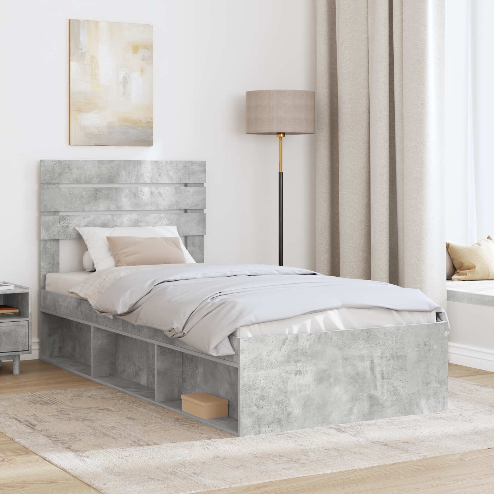 Cadre de lit avec tête de lit gris béton 75 x 190 cm pin massif - 3