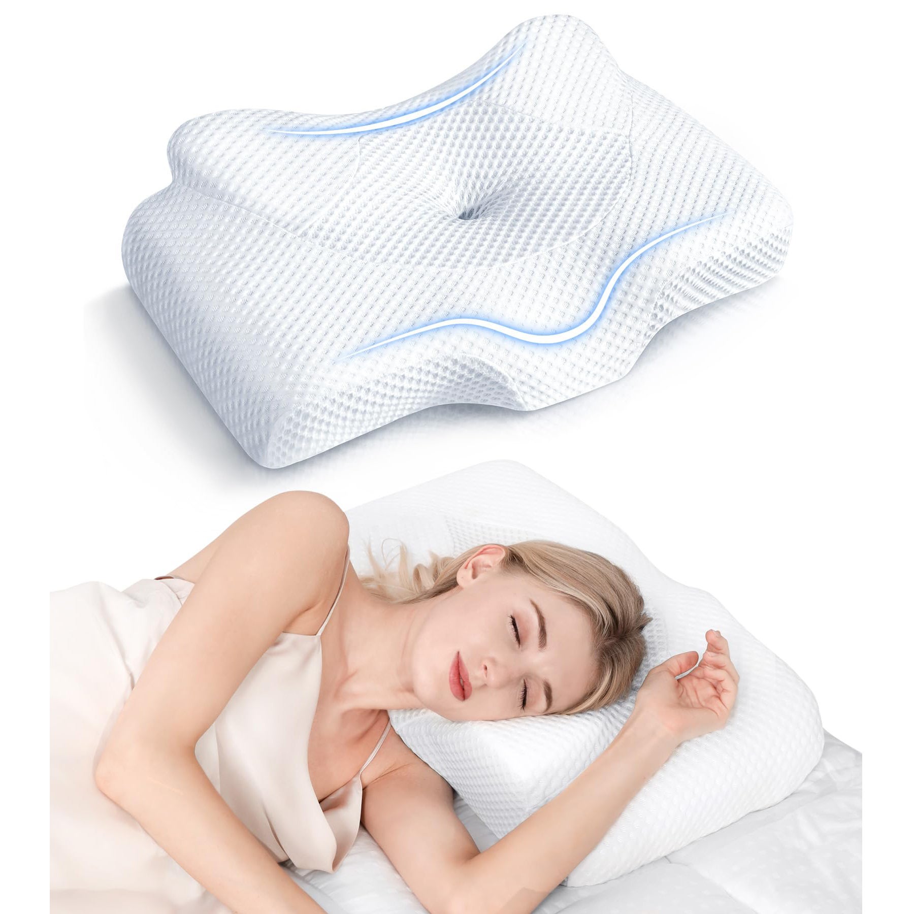 Oreiller Ergonomique Soutien Cou Mémoire De Forme - Oreiller Orthopédique Apnée Sommeil 40x60cm Blanc Oreiller Mémoire De Forme
