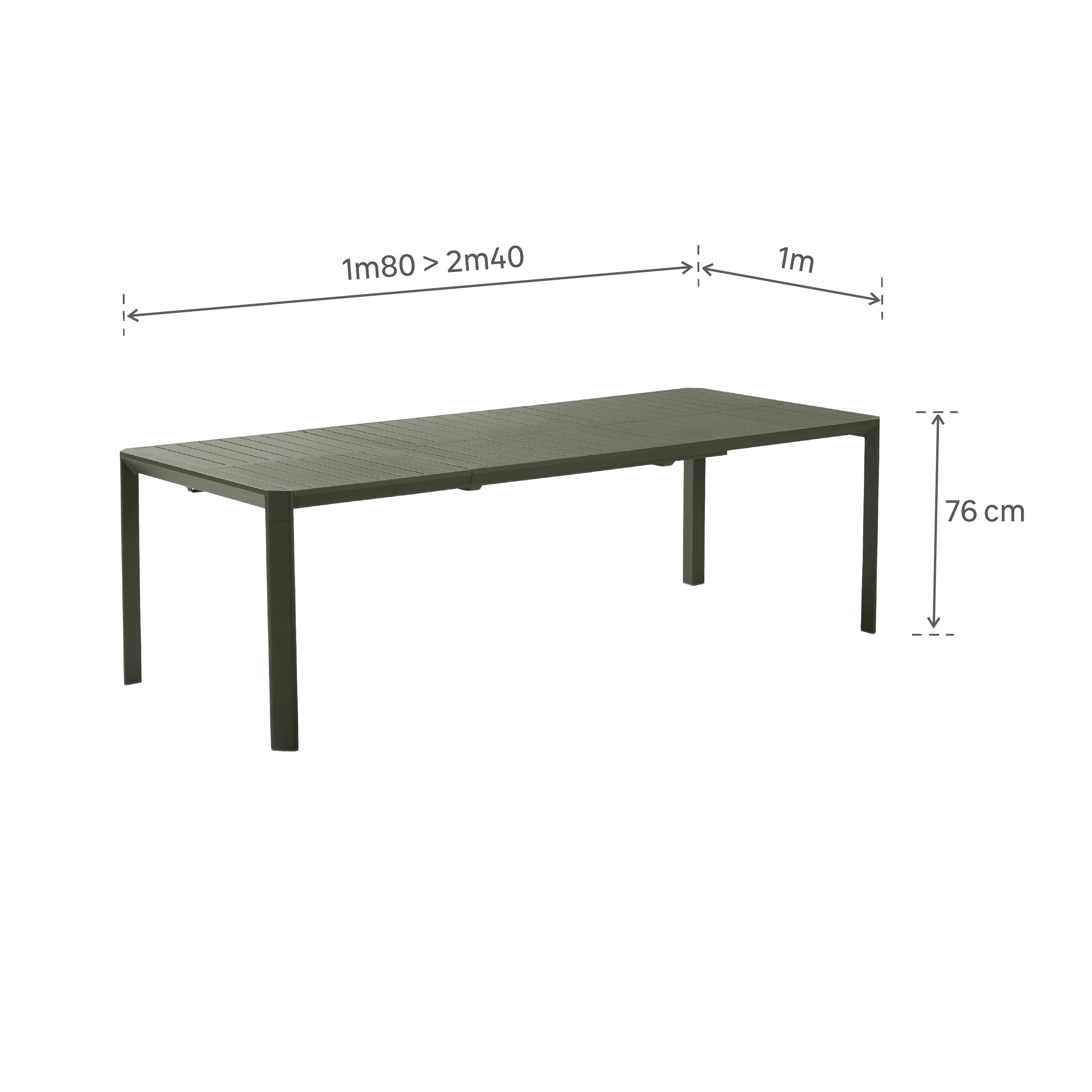 Rozkładany stół ogrodowy NATERIAL Idaho z zielonego aluminium o wymiarach 180/240x76x100 cm - 2