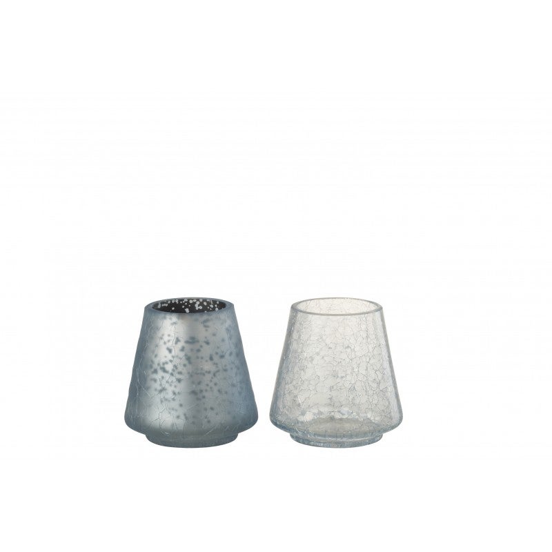 Photophores Granada Edzard Set De 2 - Verre Et Pied Argenté - H15cm - Pour Bougies 8cm Décoration Lumineuse Intérieur