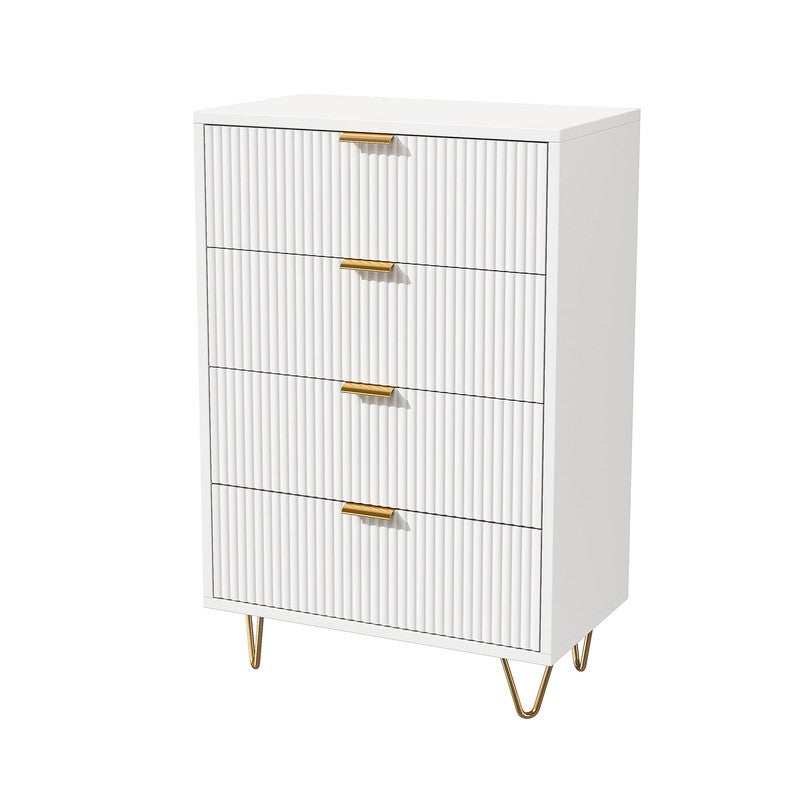 Commode Chambre Blanche, Meuble de Rangement Moderne avec poignées et Pieds dorés pour Salon, Chambre, Bureau - 8