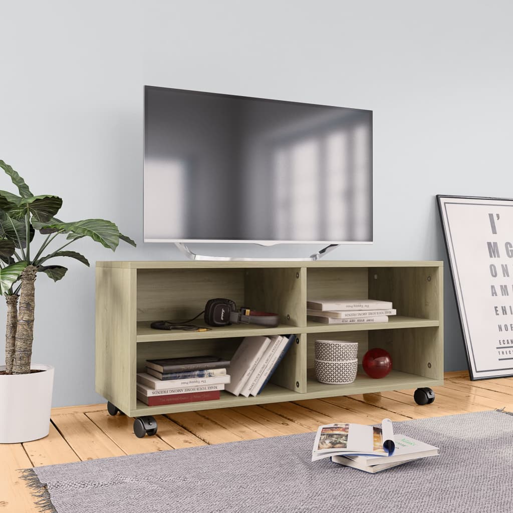 Muebles Con Ruedas Mueble para TV con ruedas Roble Sonoma Madera contrachapada | Leroy Merlin