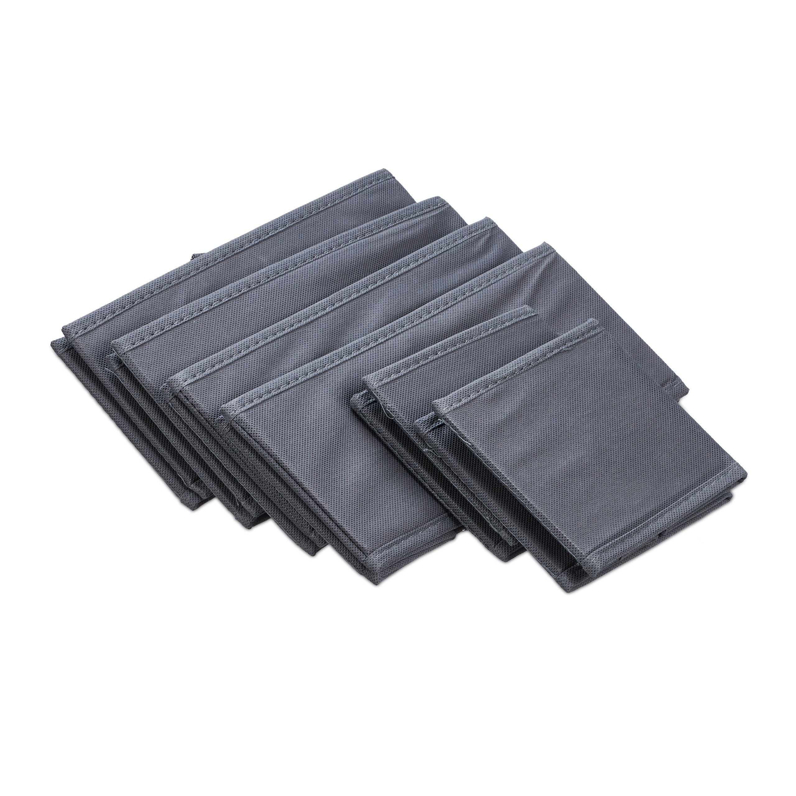 Organiseurs de tiroirs, 6 boîtes de rangement pour l’armoire, le dressing, etc, pliables, 3 tailles, gris, Relaxdays - 6