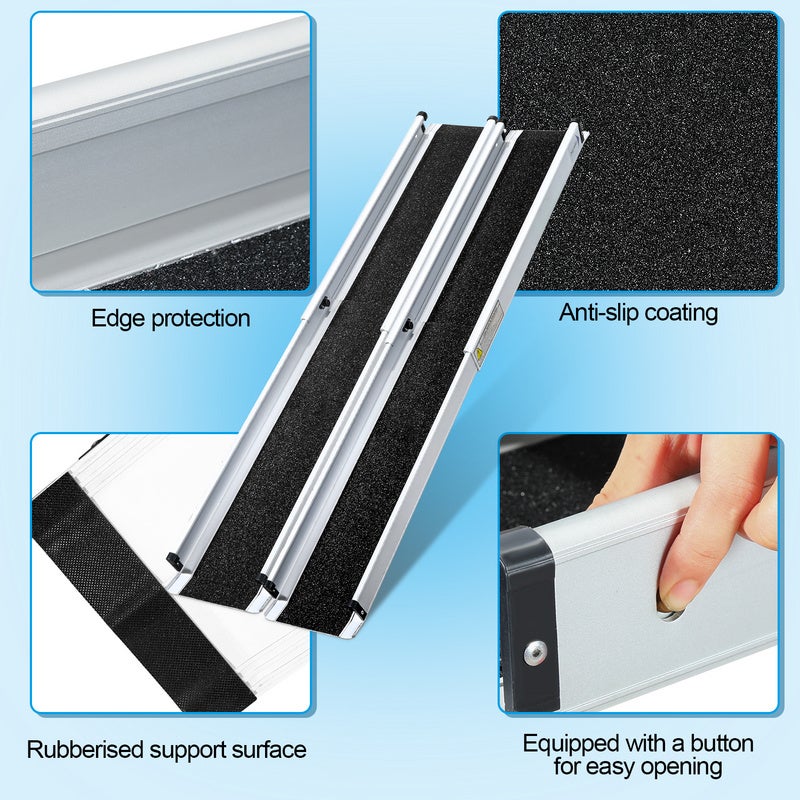 Rampe Fauteuil Roulant Rampe d'accès pliable Rampe télescopique en aluminium, ace antidérapante, sac inclus 213cm - 2