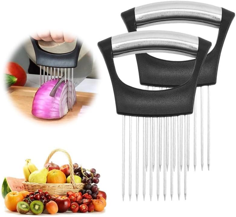 430 Krajalnica do cebuli ze stali nierdzewnej (14,2 x 9,5 cm) z 2-częściowym stojakiem, narzędzie do krojenia noża kuchennego