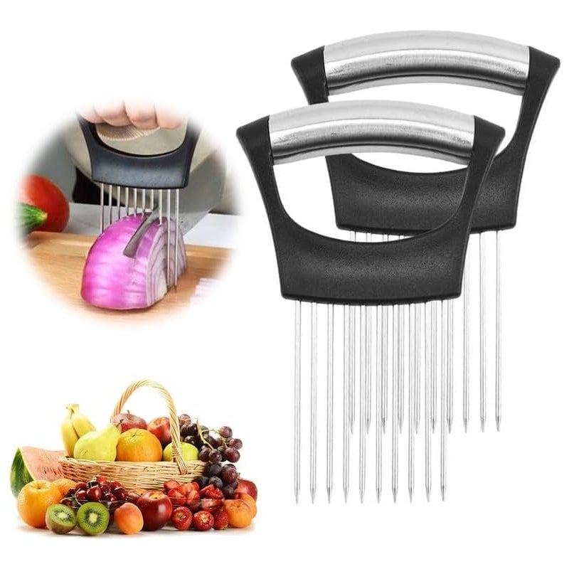 430 Krajalnica do cebuli ze stali nierdzewnej (14,2 x 9,5 cm) z 2-częściowym stojakiem, narzędzie do krojenia noża kuchennego