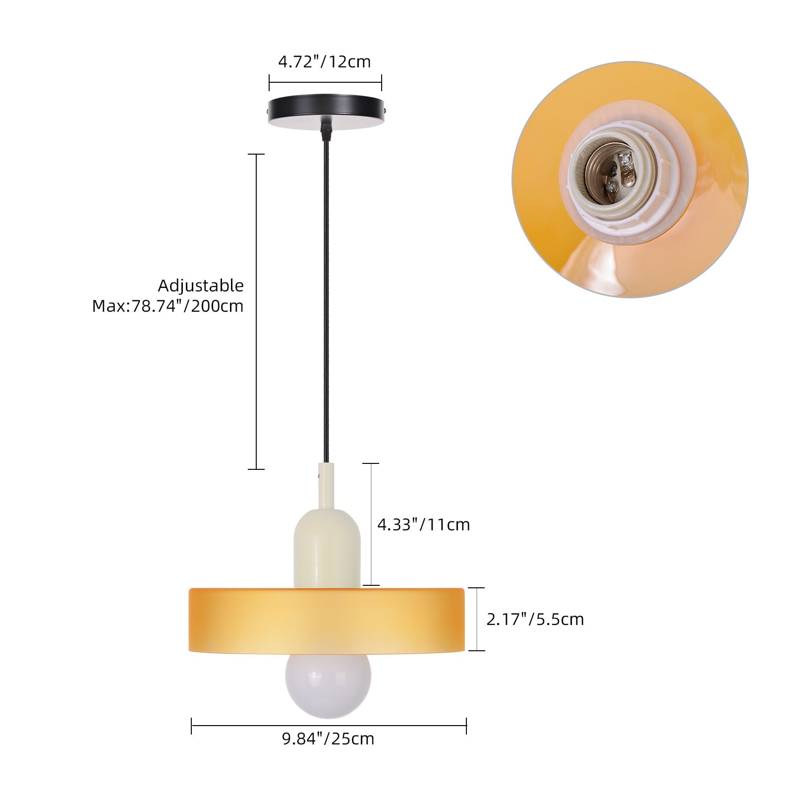 Suspension Arturesthome,Lumière intérieur,Cylindre,Verre,E27,Blanc Avec Orange,Salon,Chambre,Salle à manger,Ilot de la cuisine,D25CM x H18CM - 6