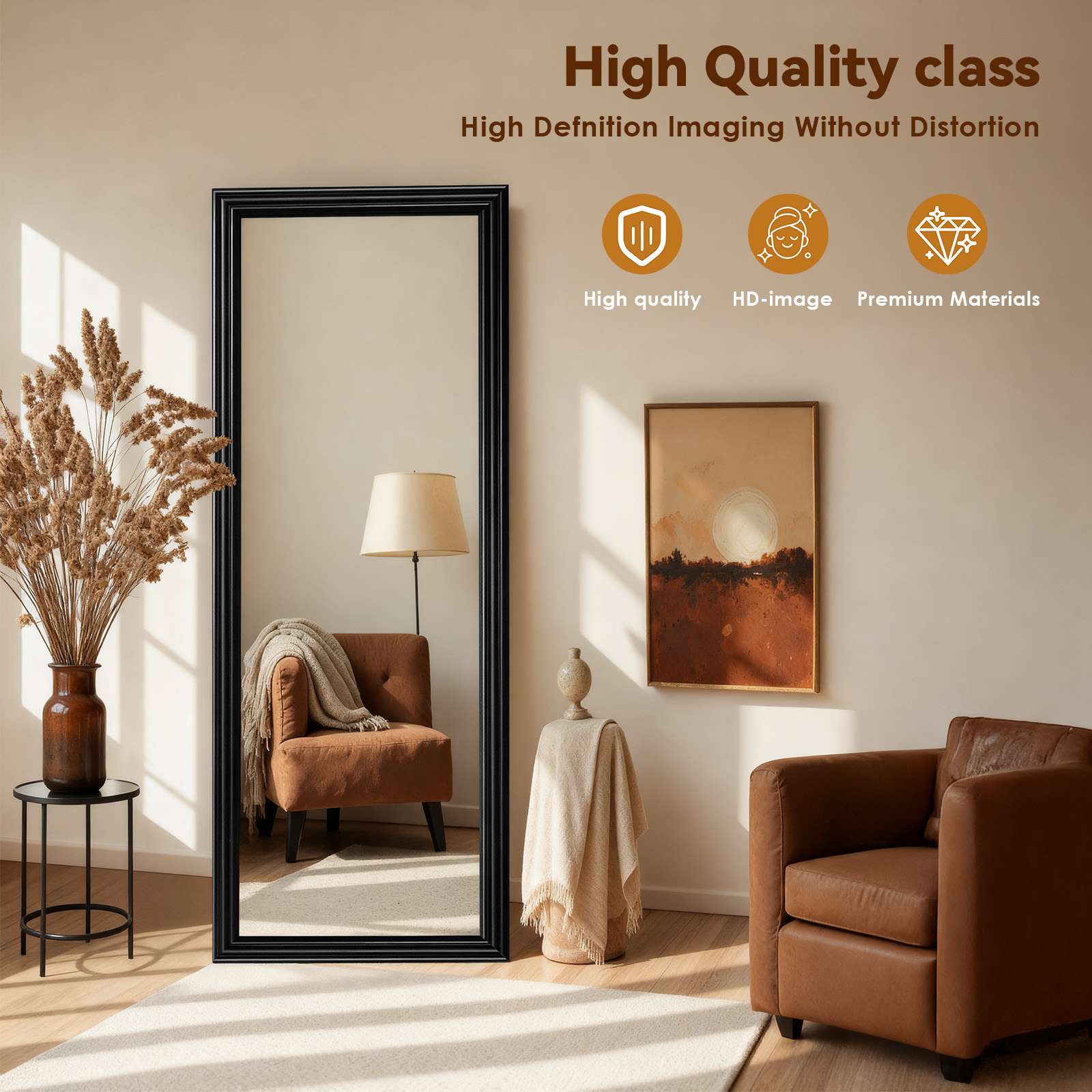 Specchio da Terra Arcuato 160×50 cm in Legno Massello, Specchio a Figura Intera HD per Camera, Soggiorno e Cabina Armadio - 4