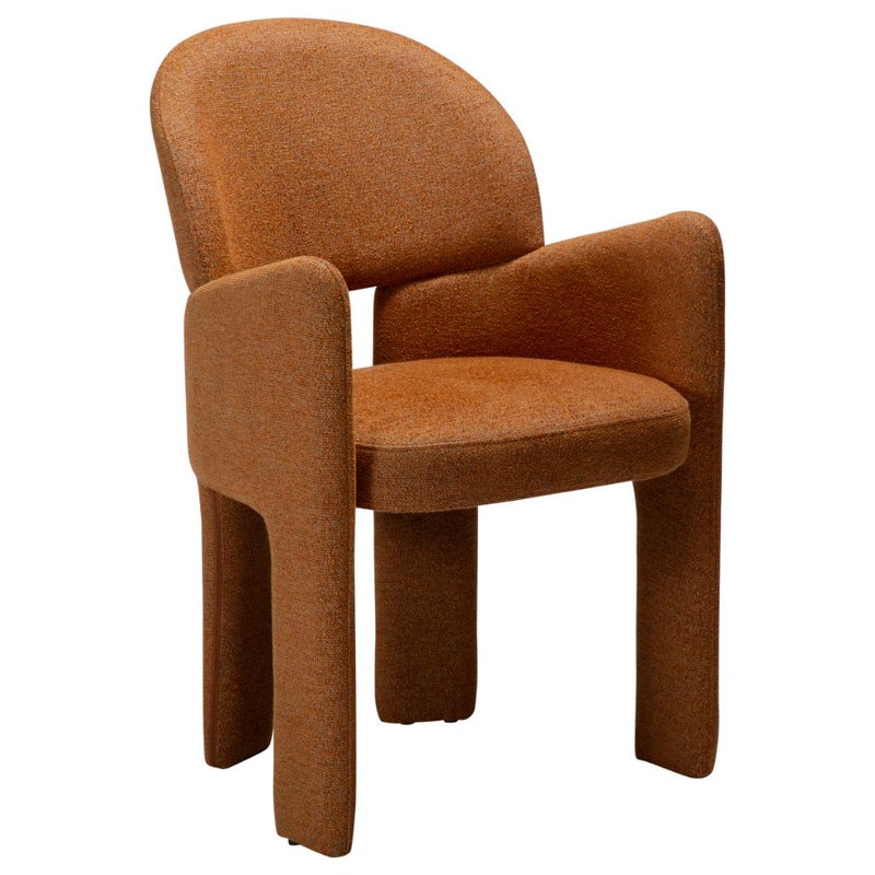 Aole Dan-Form krzesło stołowe z podłokietnikami bouclé palony pomarańczowy.