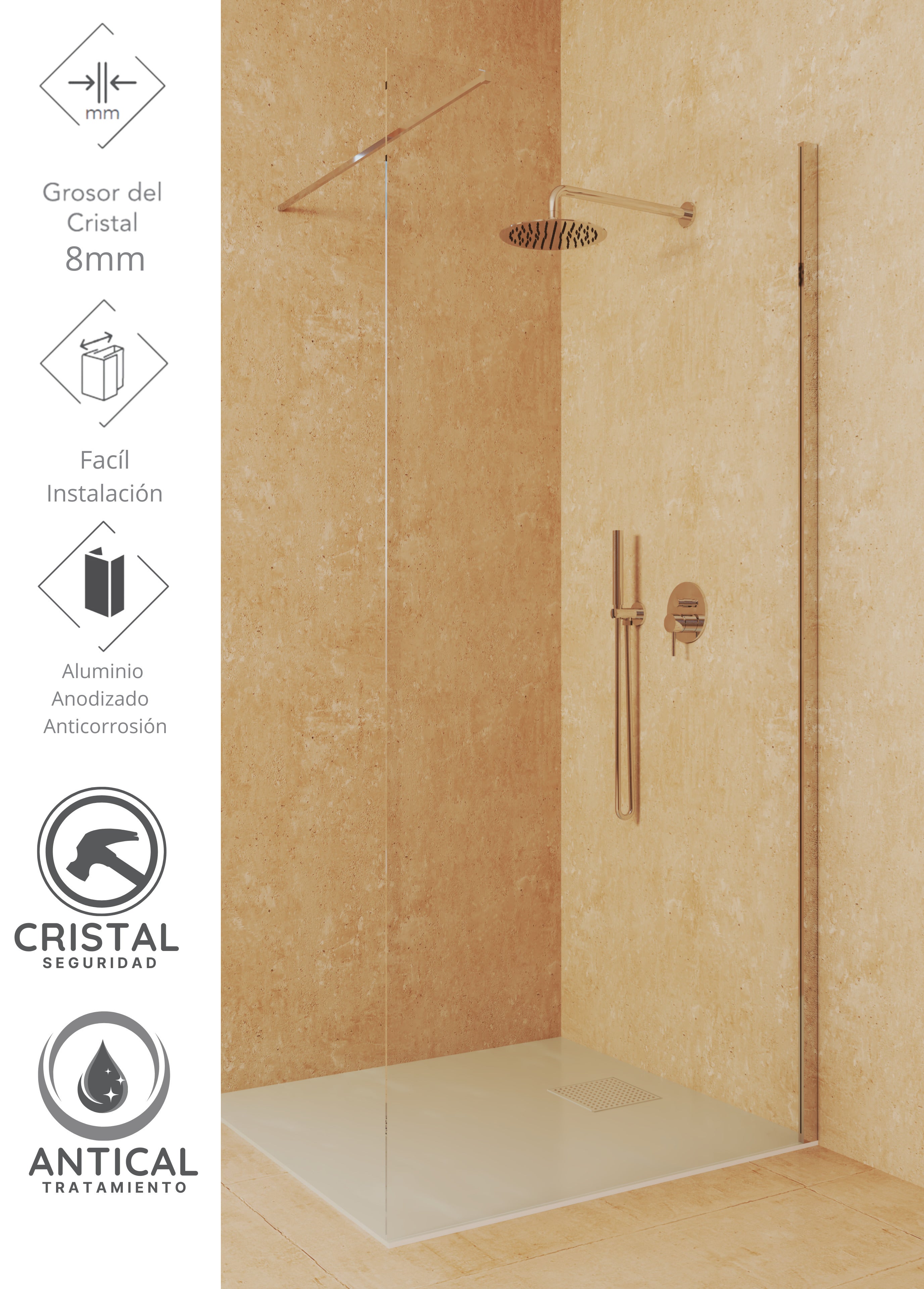SOULHOME Mampara de ducha Panel Fijo, Fácil instalación Vidrio de seguridad 8 mm antical, 120 cm ancho x 200 cm alto, Perfil Plata brillo - 5