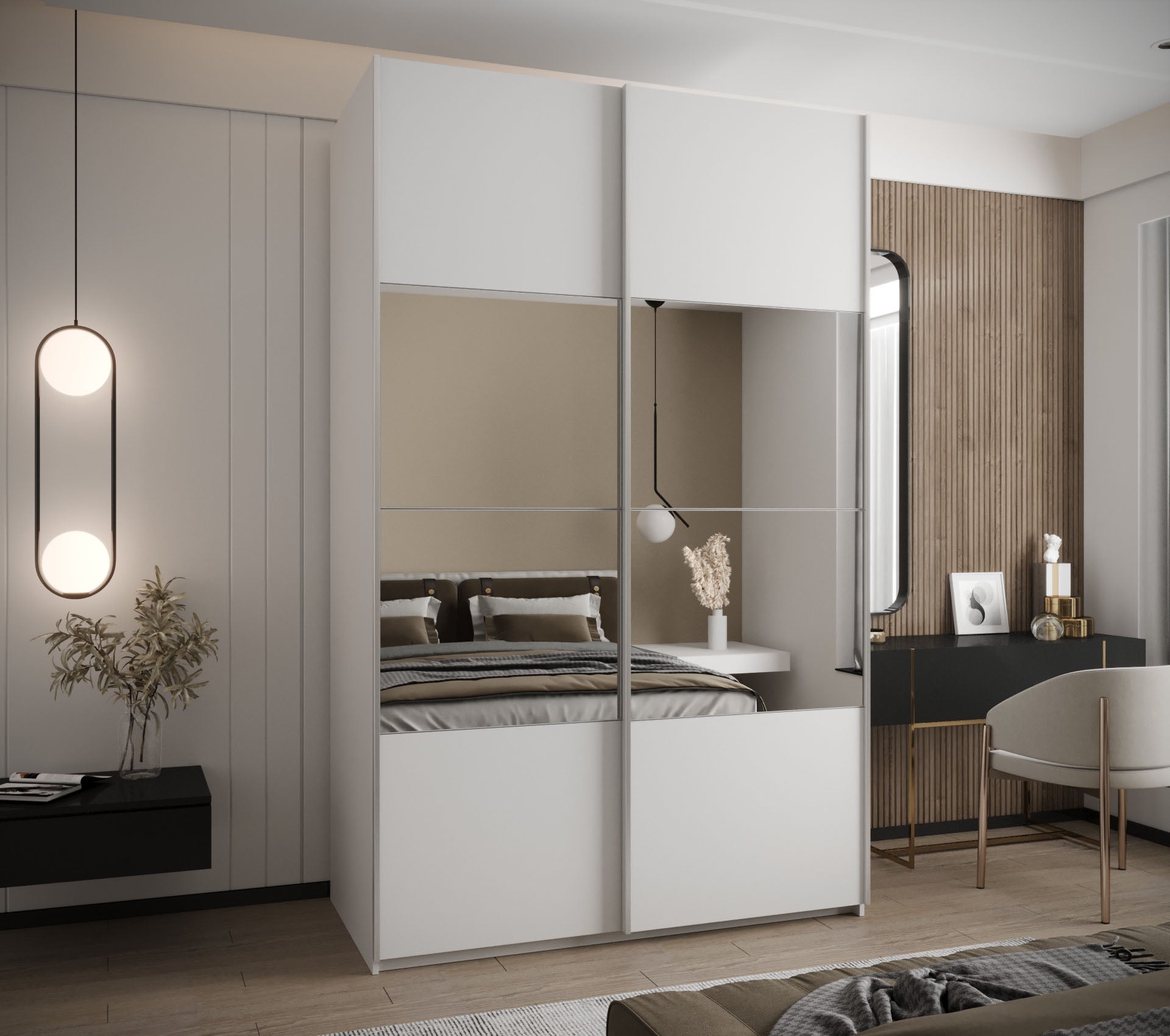 Szafa przesuwna wysoka Lux 4 160 x 64 x 245,5 cm biały + biały + u. srebrny - Abiks Meble - 2