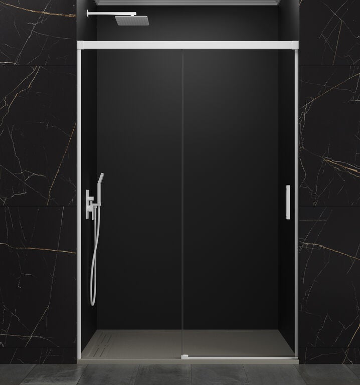 Paroi de douche frontale BASIC Fixe + Coulissante Transparente Blanche ...