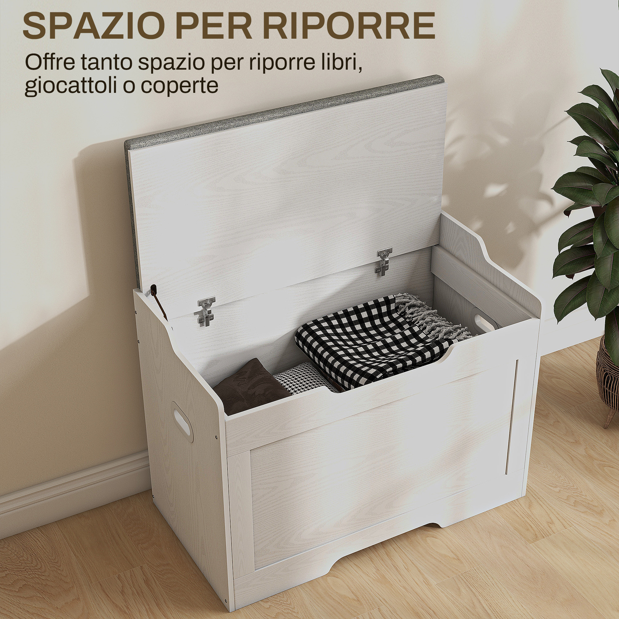 Banc de rangement 103 L,Banc de rangement multifonctionnel avec coussin en tissu lavable,Banc de rangement en bois pour entrée, couloir, salon - 6
