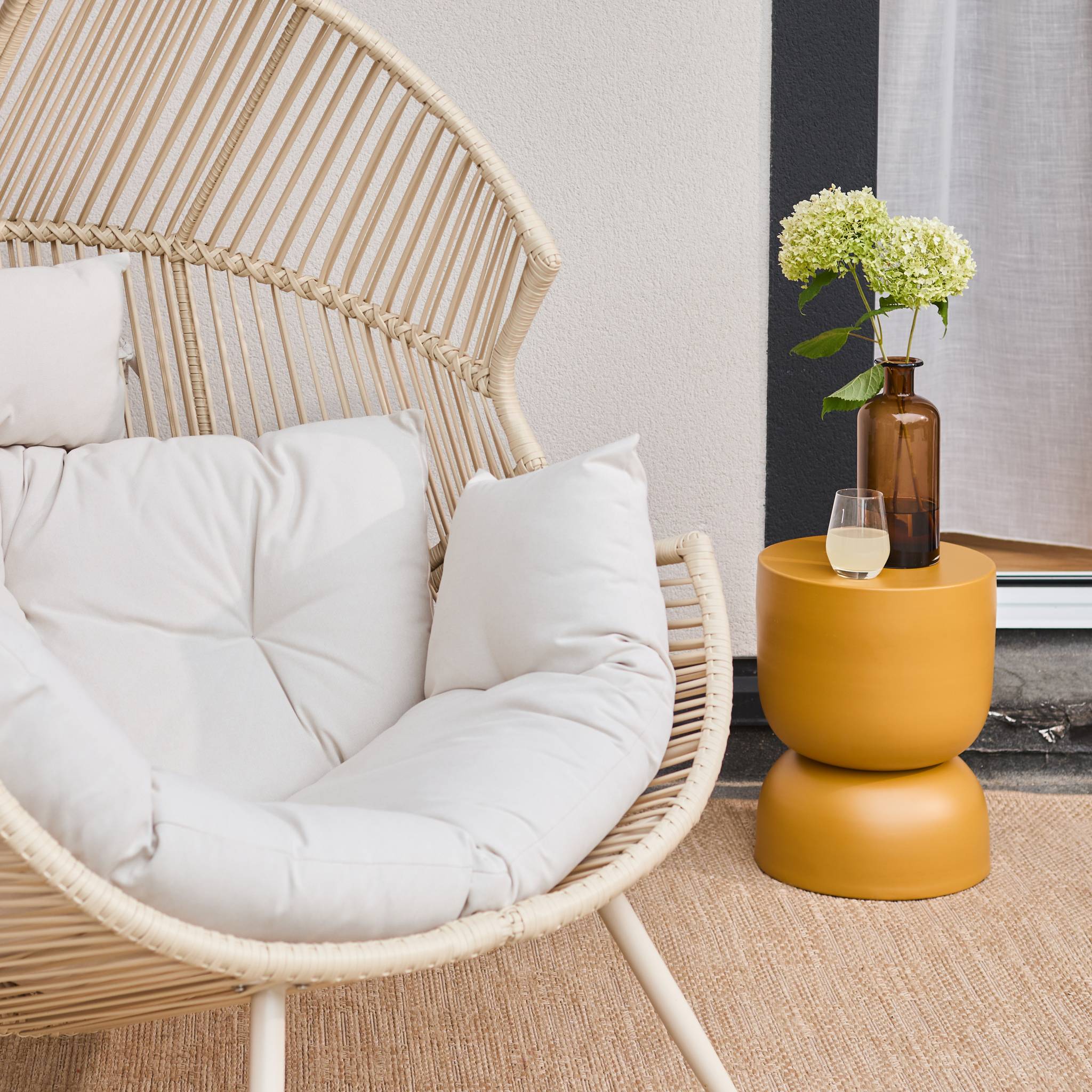 Fauteuil oeuf de jardin acier et résine beige - Salenza SOLENZA - 6
