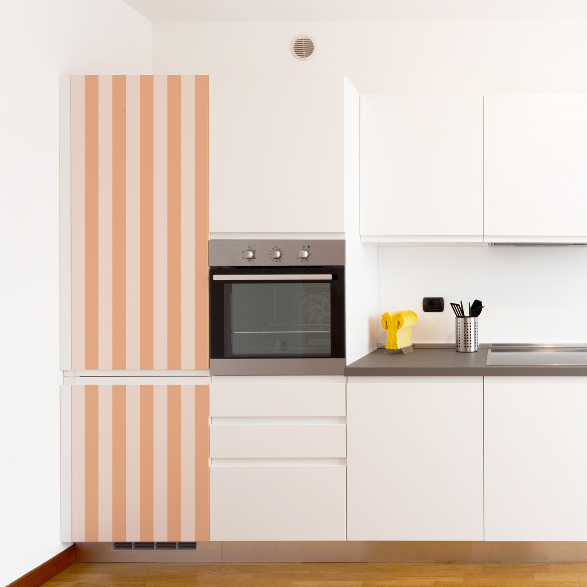 Adhesivo para frigorífico y lavavajillas, rayas melocotón, pantone 2024, tendencia rayas, 180 cm x 59,5 cm