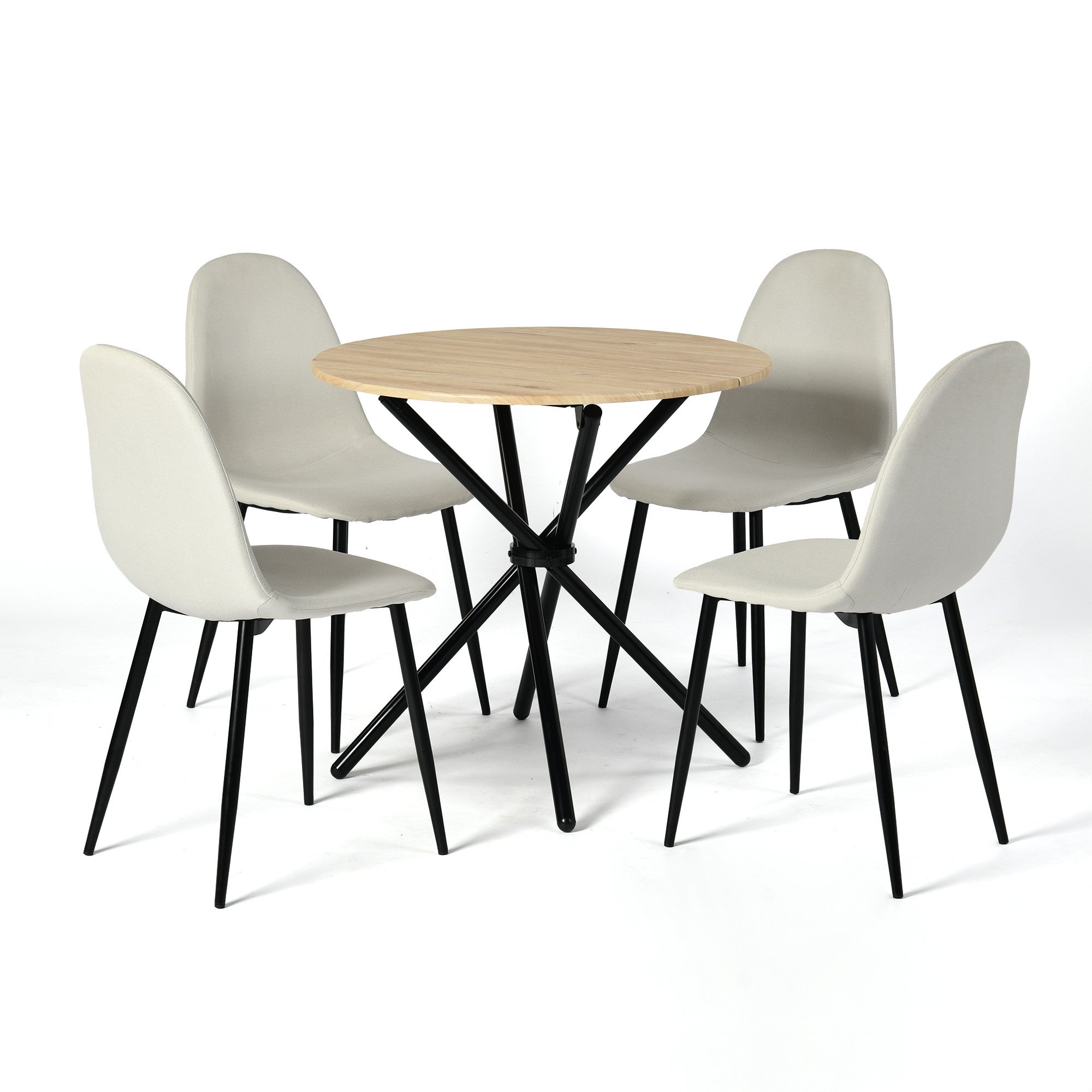 Ensemble Table Ronde 100cm + 4 Chaises Lin - Style Moderne, Pour Salle à Manger/cuisine - 11