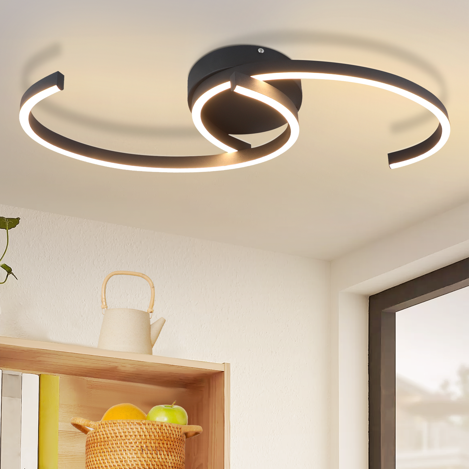 ZMH Lampa sufitowa LED 24 W o nowoczesnym wzornictwie w kolorze czarnym – lampa do salonu, ciepła biel 3000 K
