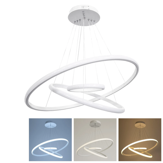 Lampadario LED sospensione 68W 3 cerchi bianco freddo naturale caldo design moderno regolabile perfetto per soggiorno cucina ufficio switch