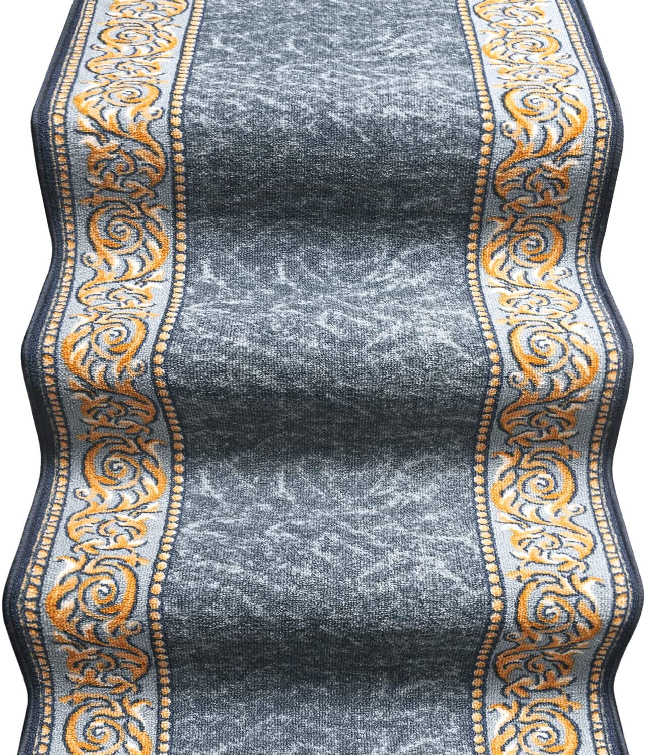Camino de escalera 67x200 cm alfombra bordeada corredor entrada pasillo cocina peldaños estilo barroco gris